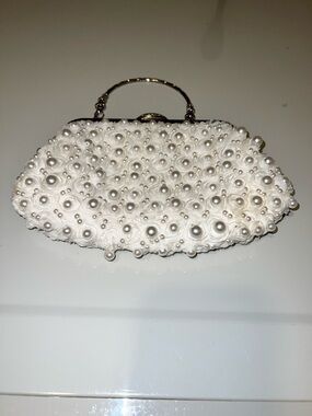 Pearl-Embellished White Evening Clutch